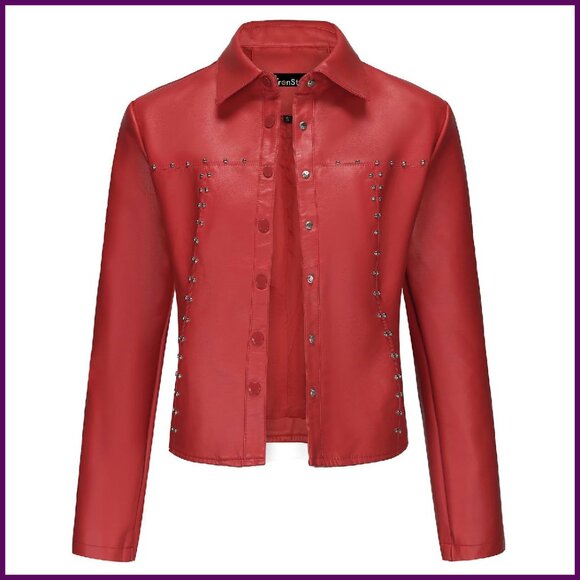 Slim Fit Faux Leather Jacket Moto Biker Cropped Coat Lapel Design